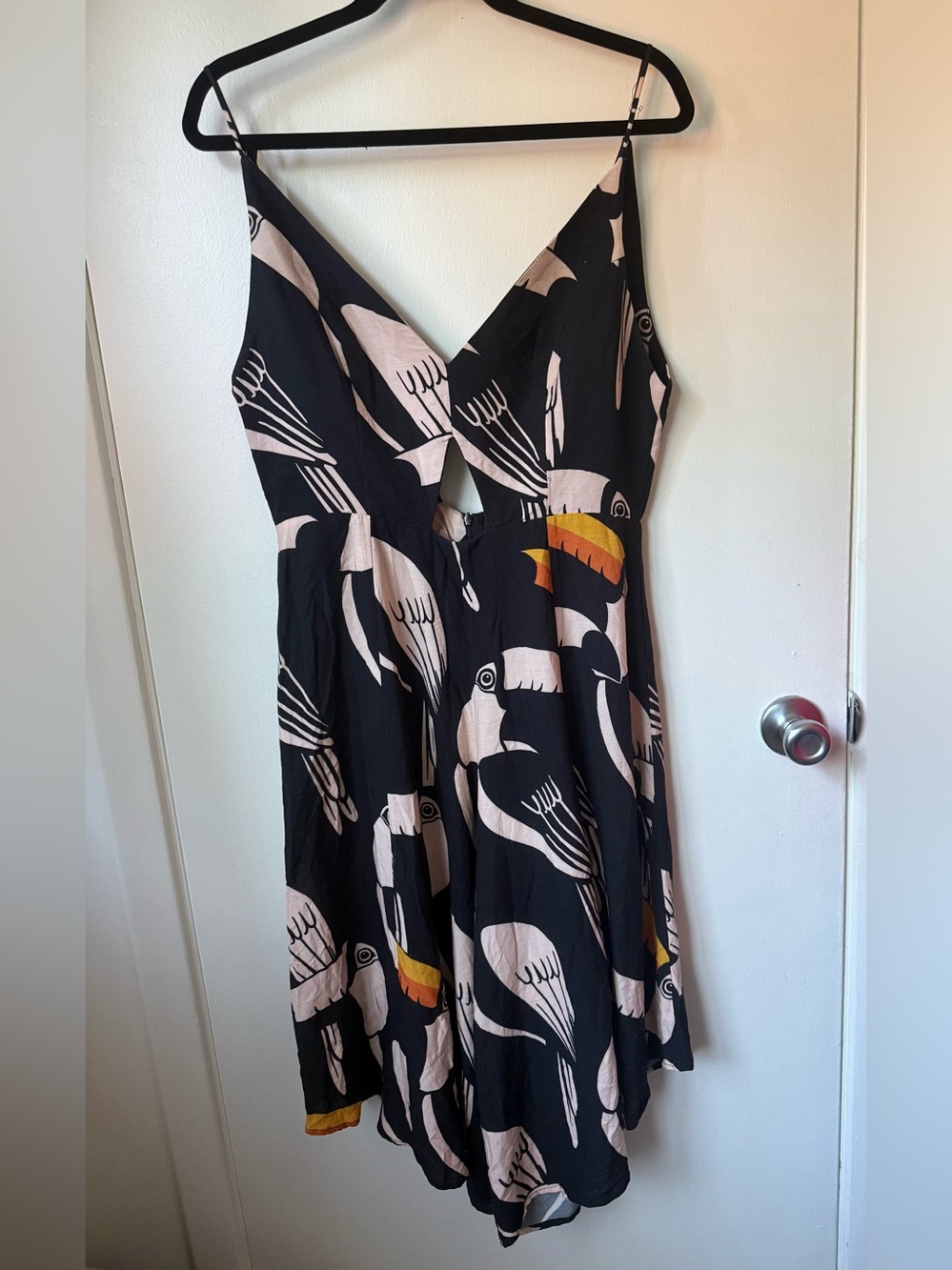 FARM Rio Black Tropical Toucan Print Cutout Romper Jumpsuit - Size Large (G)